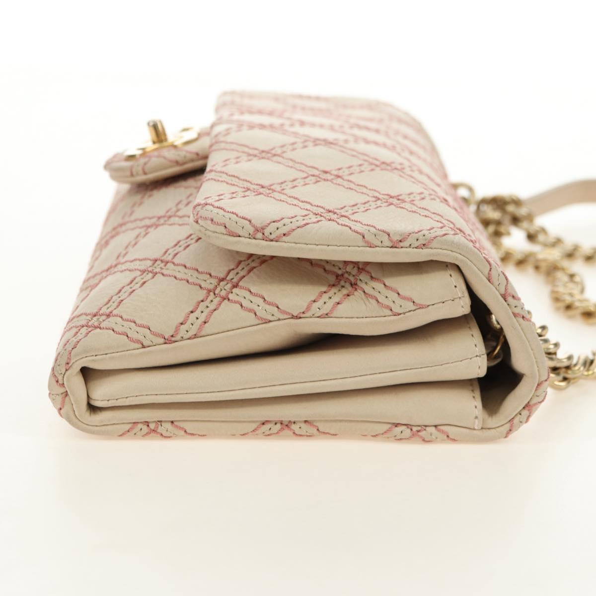 CHANEL Wild Stitch Chain Shoulder Bag Calf Skin Beige Gold CC Auth 158224SAV