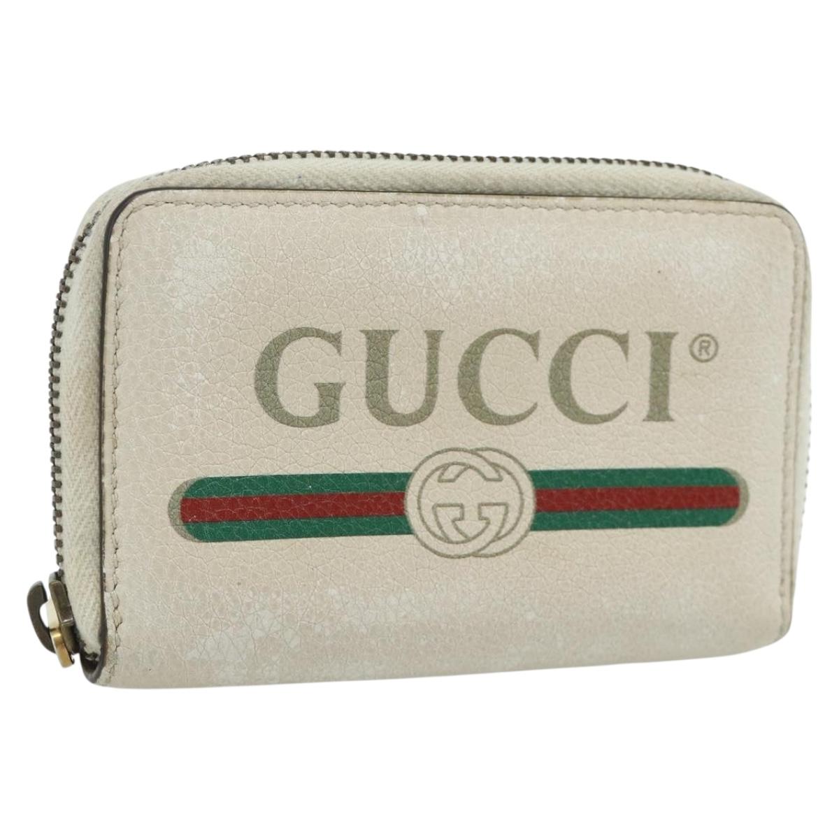 GUCCI Coin Purse Leather White Gold 496319 Auth 158225