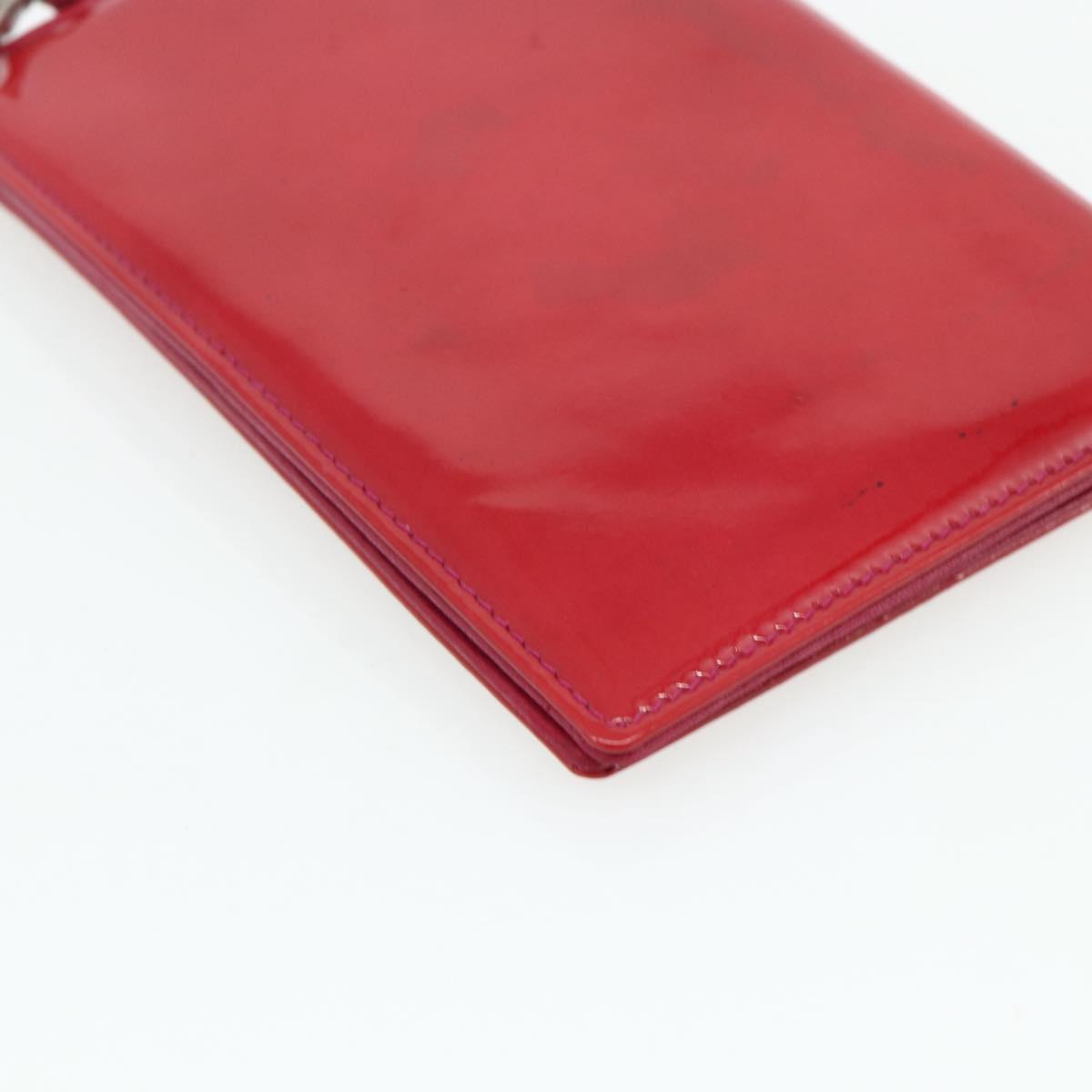 CHANEL Card Case Patent leather Red Silver CC Auth 158226A