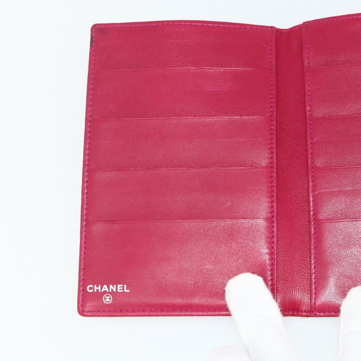 CHANEL Card Case Patent leather Red Silver CC Auth 158226A