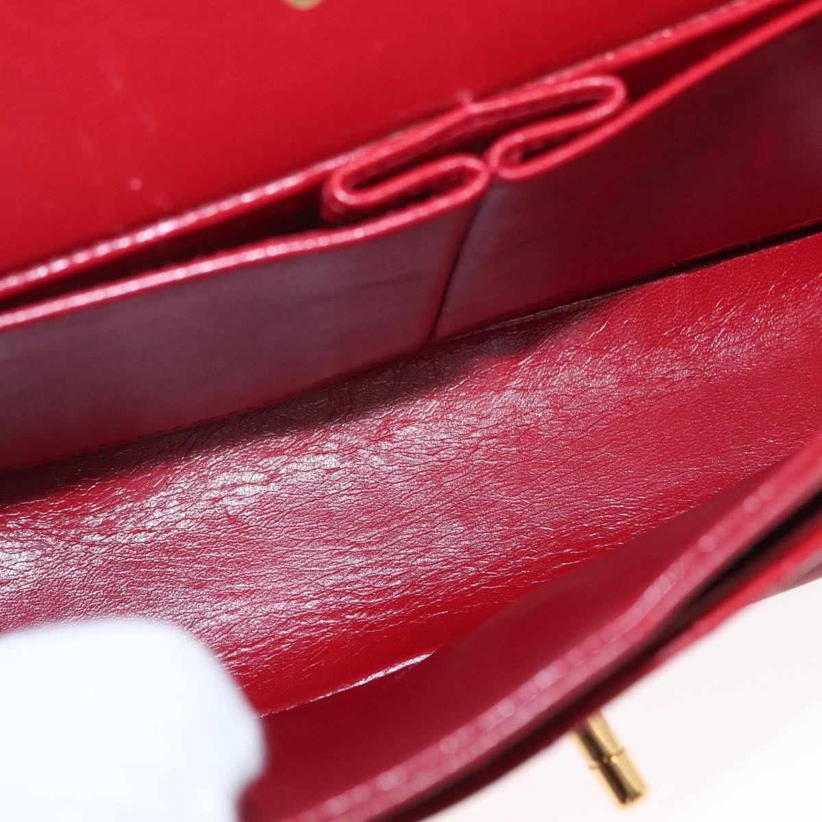 CHANEL Chain Double Flap Matelasse 23 Bag Lamb Skin Red Gold CC Auth 158356SAM