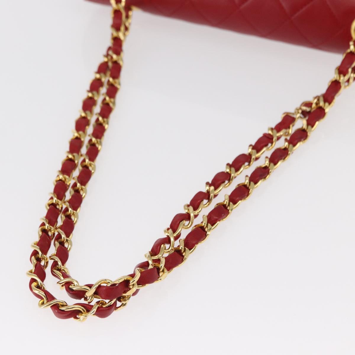 CHANEL Chain Double Flap Matelasse 23 Bag Lamb Skin Red Gold CC Auth 158356SAM