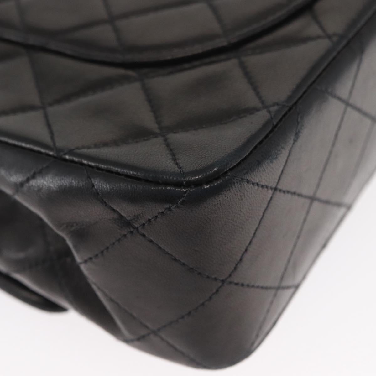 CHANEL Chain Double Flap Matelasse 23 Bag Lamb Skin Black Gold CC Auth 158357SM