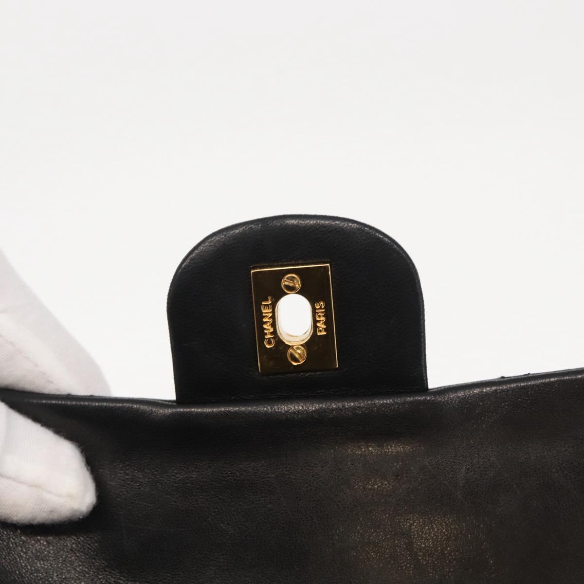 CHANEL Chain Double Flap Matelasse 23 Bag Lamb Skin Black Gold CC Auth 158357SM