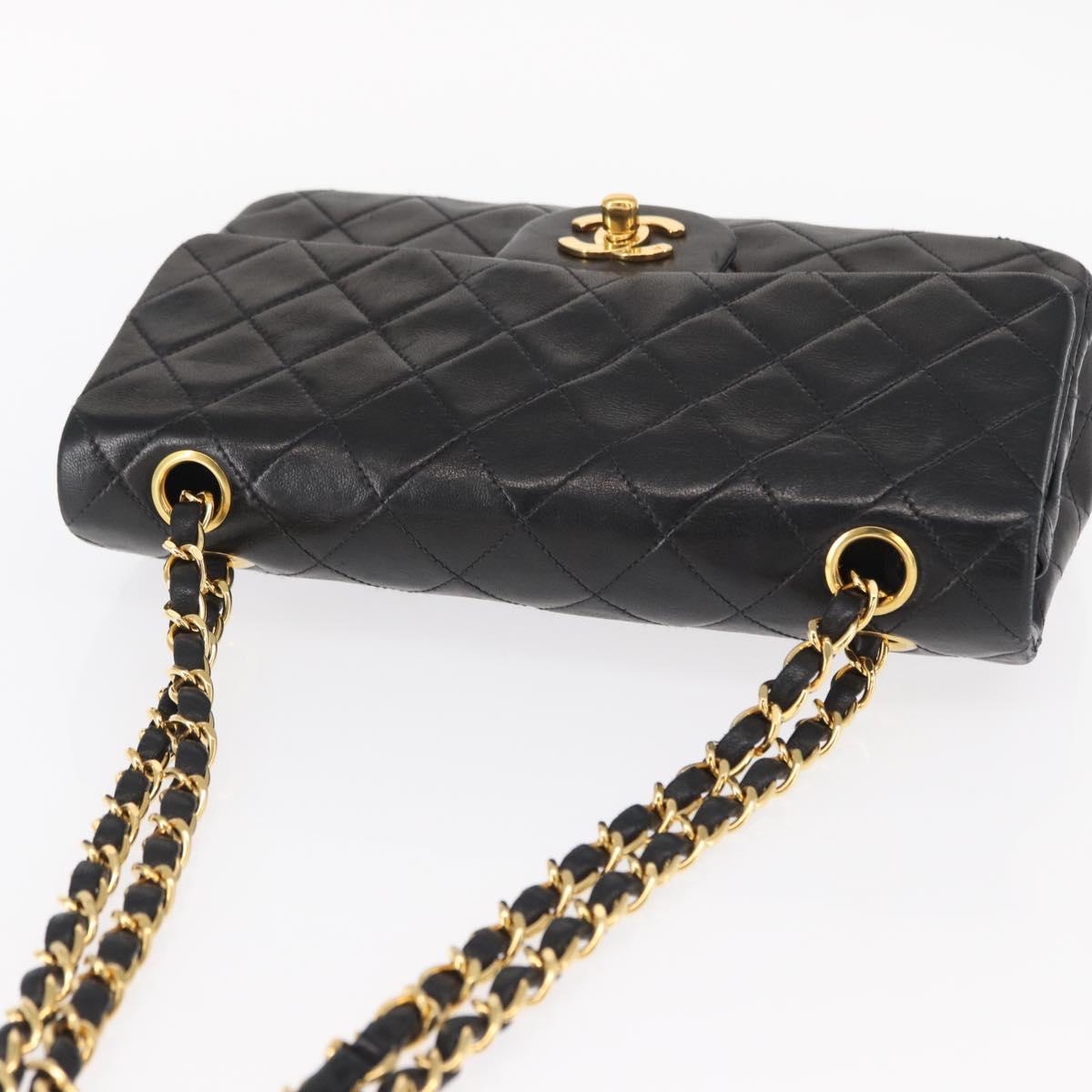 CHANEL Chain Double Flap Matelasse 23 Bag Lamb Skin Black Gold CC Auth 158357SM