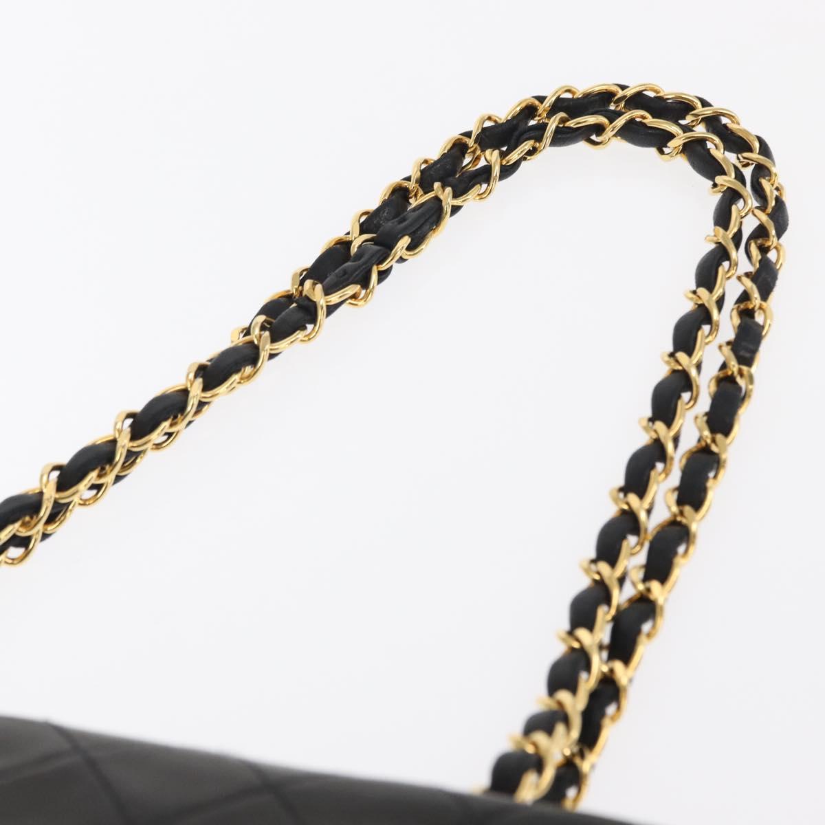 CHANEL Chain Double Flap Matelasse 23 Bag Lamb Skin Black Gold CC Auth 158357SM
