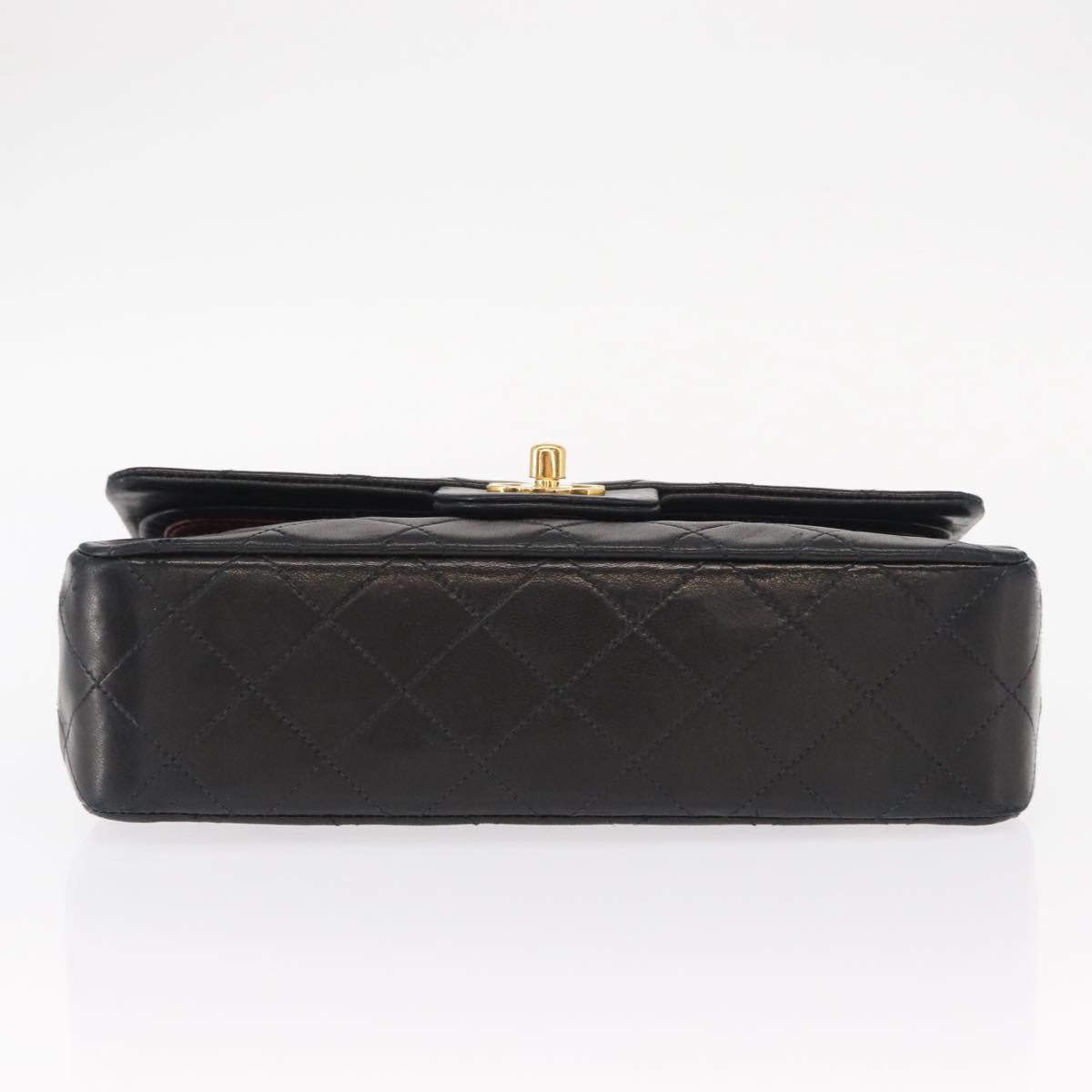 CHANEL Chain Double Flap Matelasse 23 Bag Lamb Skin Black Gold CC Auth 158357SM