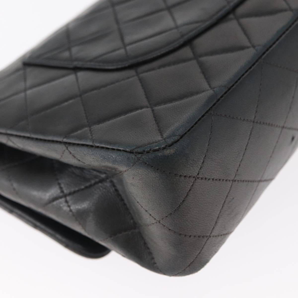 CHANEL Matelasse 25 Double Flap Chain Bag Lamb Skin Navy Gold CC Auth 158358SAV