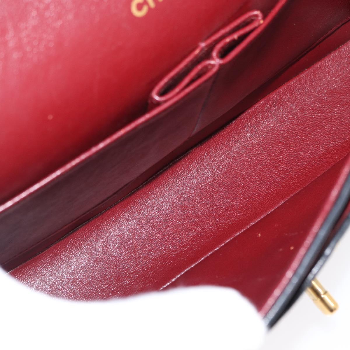 CHANEL Matelasse 25 Double Flap Chain Bag Lamb Skin Navy Gold CC Auth 158358SAV