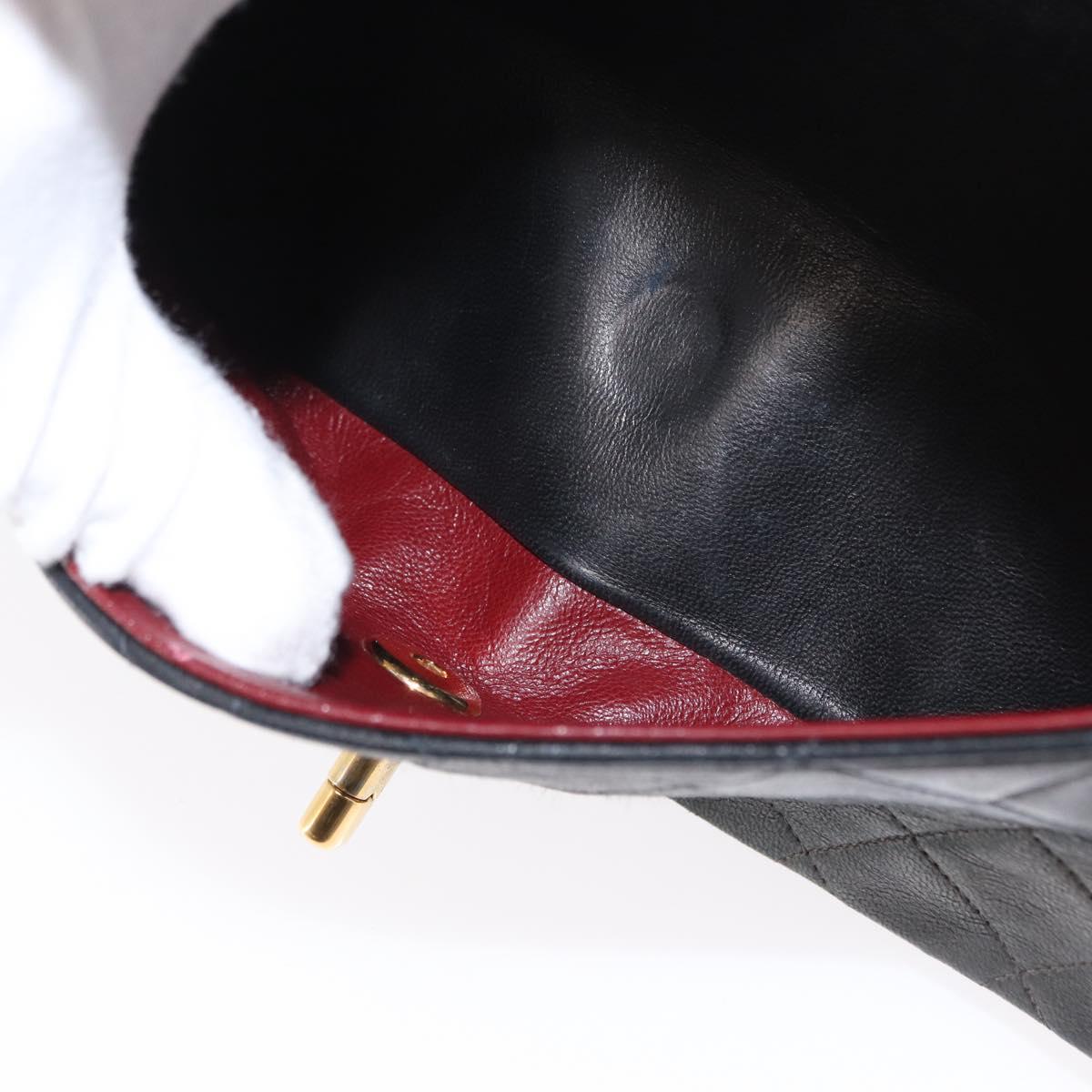 CHANEL Matelasse 25 Double Flap Chain Bag Lamb Skin Navy Gold CC Auth 158358SAV