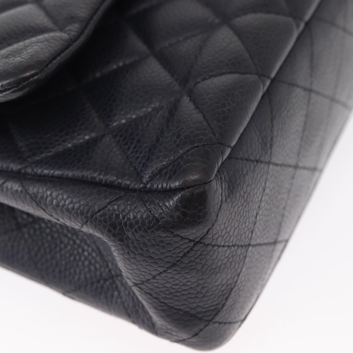 CHANEL Matelasse 25 Double Flap Chain Bag Caviar Skin Navy Gold CC Auth 158359SM