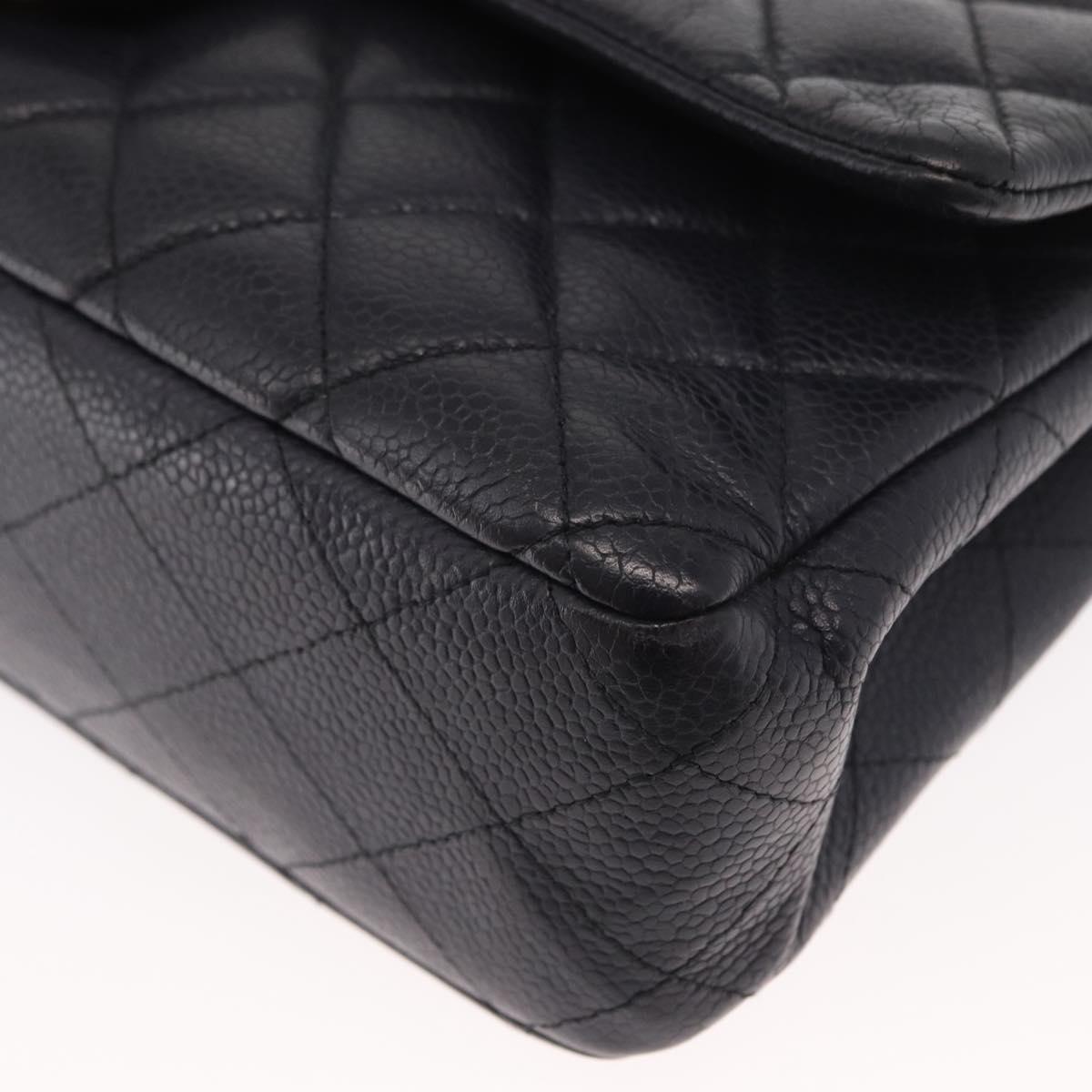 CHANEL Matelasse 25 Double Flap Chain Bag Caviar Skin Navy Gold CC Auth 158359SM