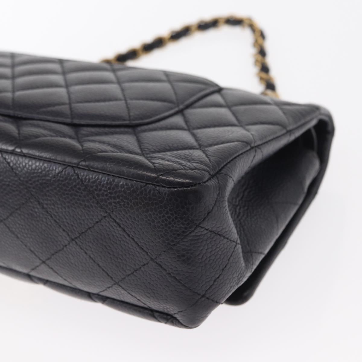 CHANEL Matelasse 25 Double Flap Chain Bag Caviar Skin Navy Gold CC Auth 158359SM