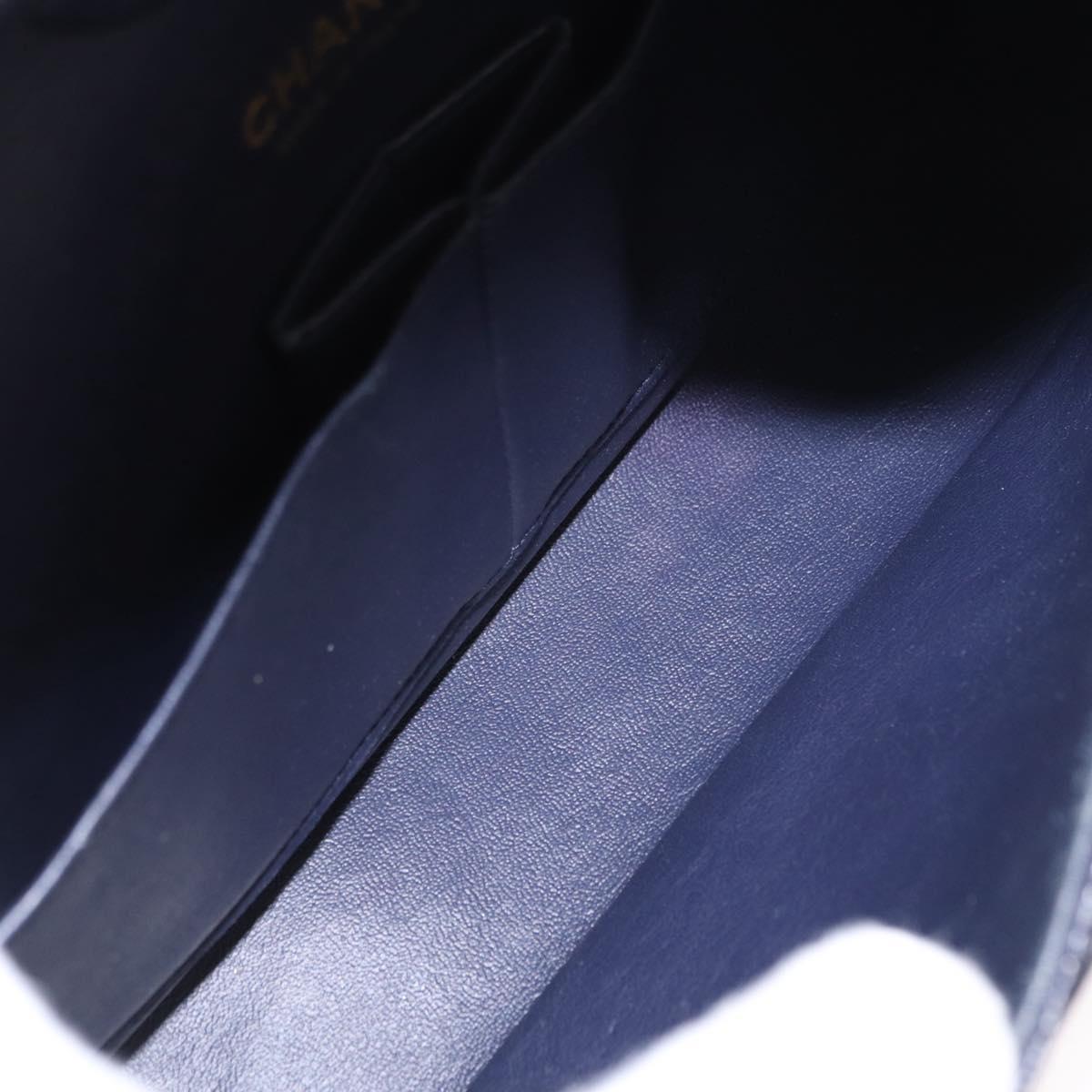 CHANEL Matelasse 25 Double Flap Chain Bag Caviar Skin Navy Gold CC Auth 158359SM