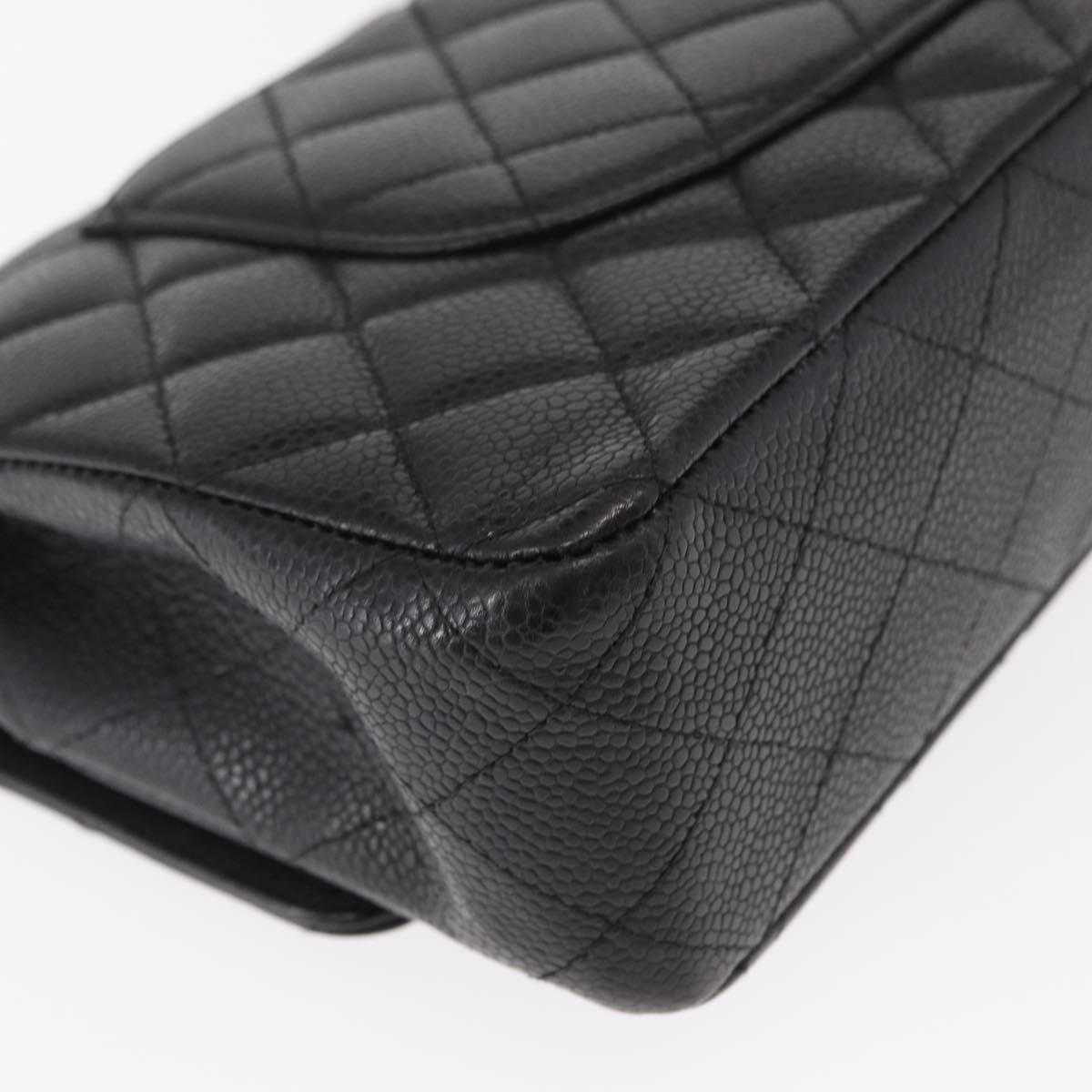 CHANEL Matelasse 25 Double Flap Chain Bag Caviar Skin Black CC Auth 158360SM
