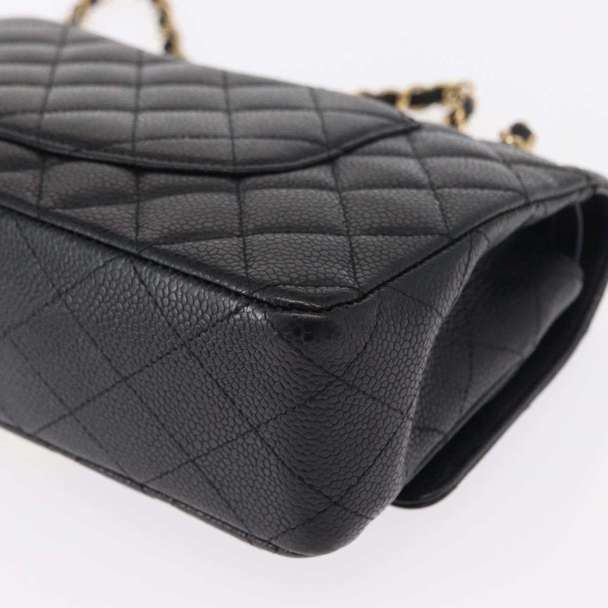 CHANEL Matelasse 25 Double Flap Chain Bag Caviar Skin Black CC Auth 158360SM