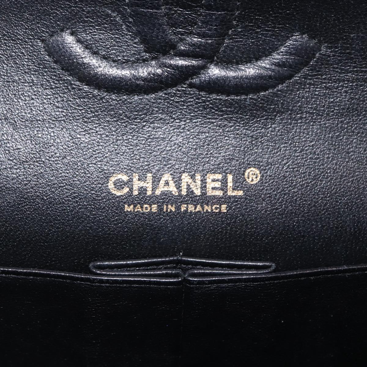 CHANEL Matelasse 25 Double Flap Chain Bag Caviar Skin Black CC Auth 158360SM