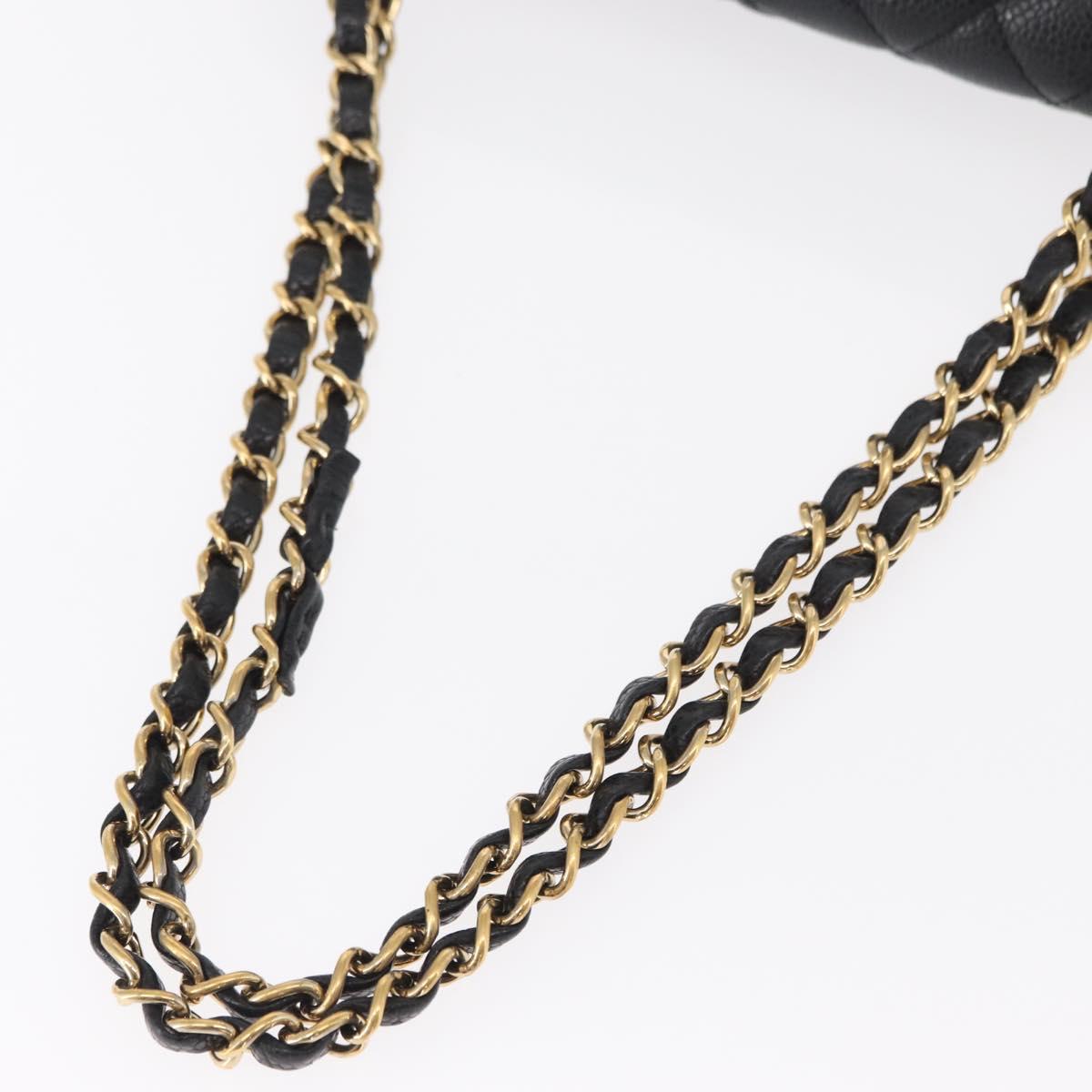 CHANEL Matelasse 25 Double Flap Chain Bag Caviar Skin Black CC Auth 158360SM
