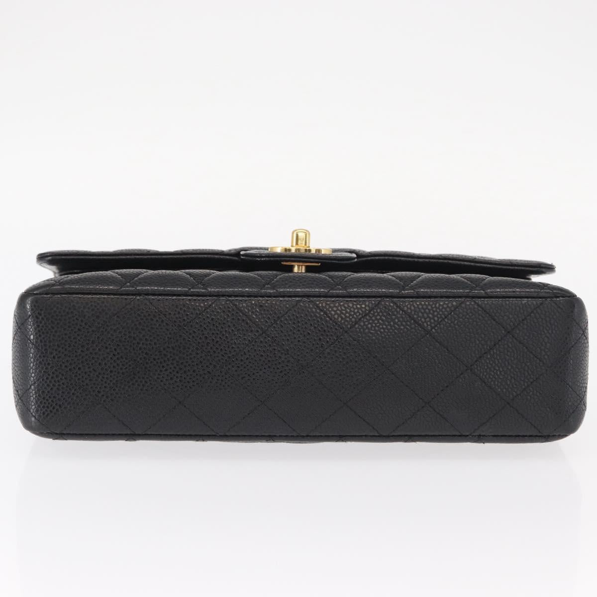 CHANEL Matelasse 25 Double Flap Chain Bag Caviar Skin Black CC Auth 158360SM