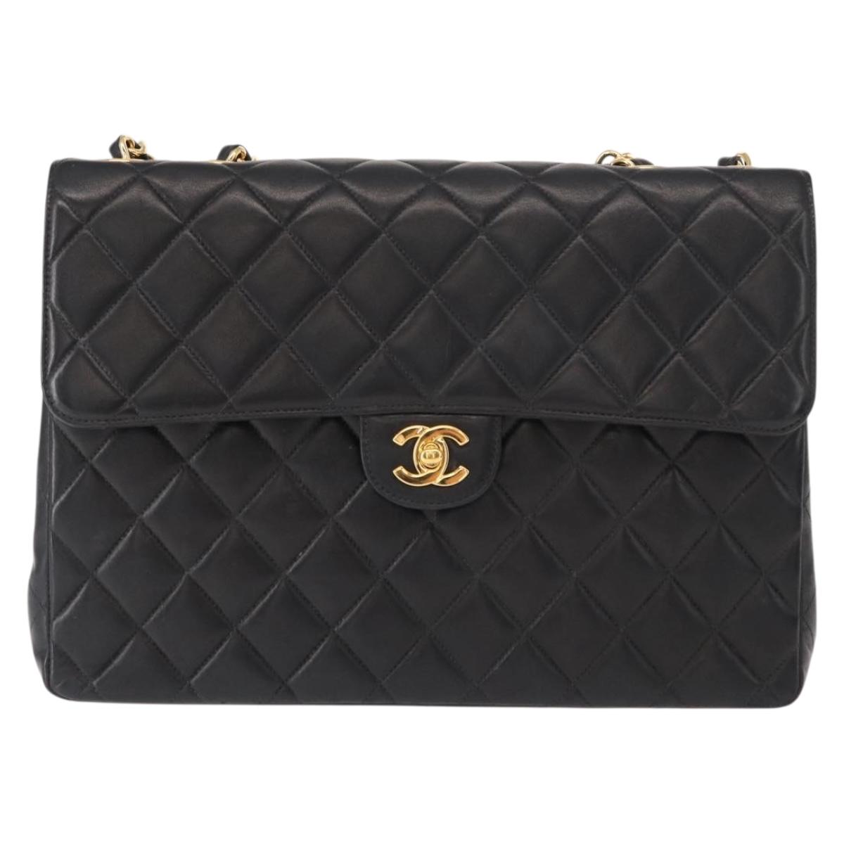 CHANEL Matelasse 30 Chain Shoulder Bag Lamb Skin Black Gold CC Auth 158361SAM