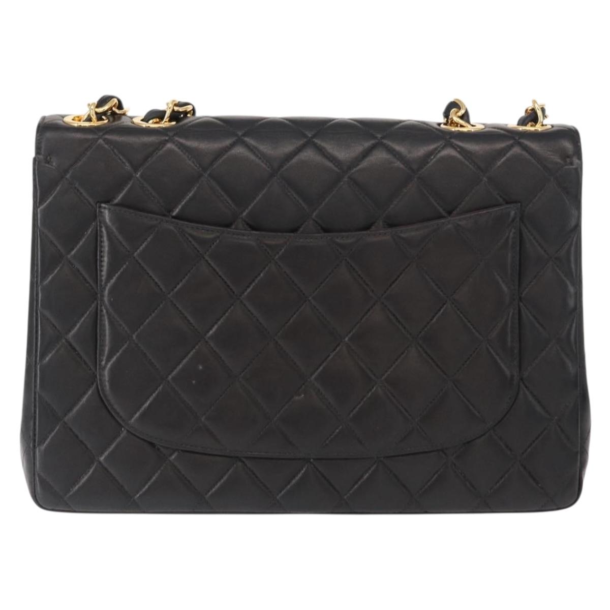 CHANEL Matelasse 30 Chain Shoulder Bag Lamb Skin Black Gold CC Auth 158361SAM