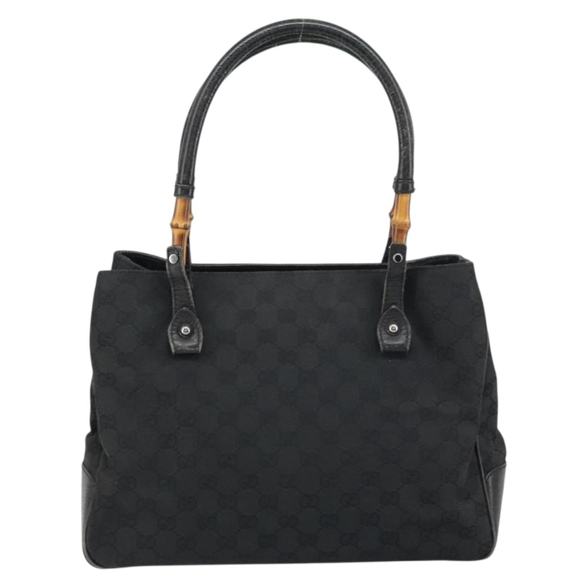 GUCCI GG Canvas Bamboo Tote Bag Black 112526 Auth 158362