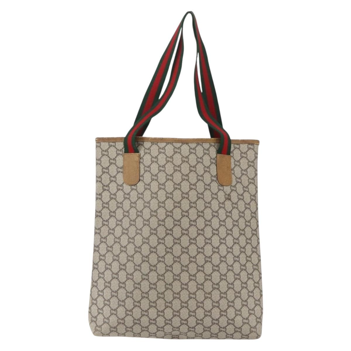 GUCCI GG Plus Supreme Web Sherry Line Tote Bag PVC Beige Gold Auth 158364