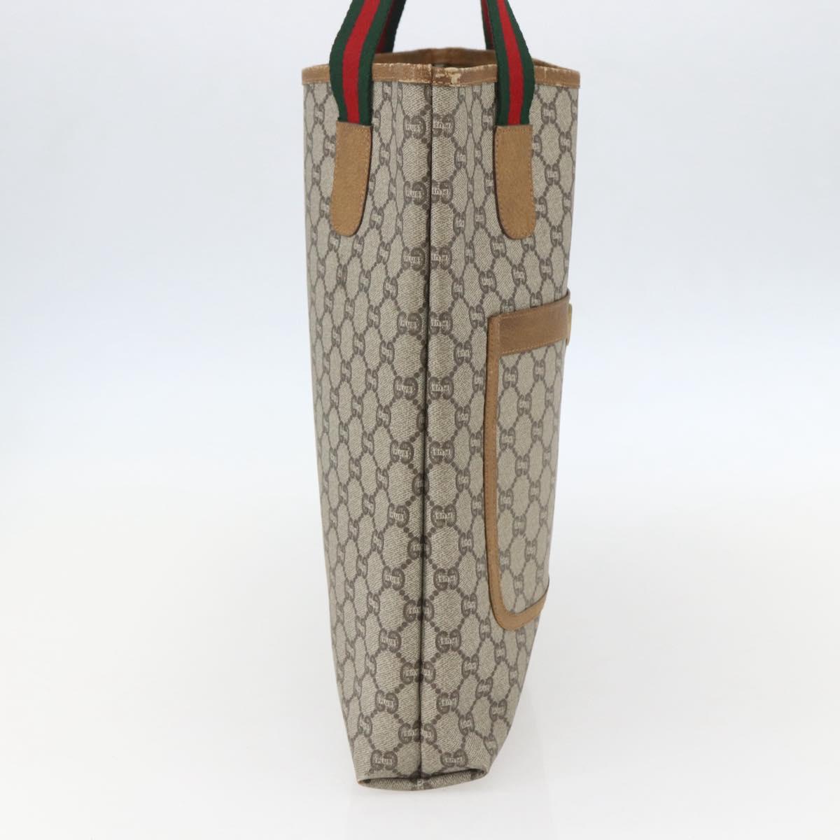 GUCCI GG Plus Supreme Web Sherry Line Tote Bag PVC Beige Gold Auth 158364