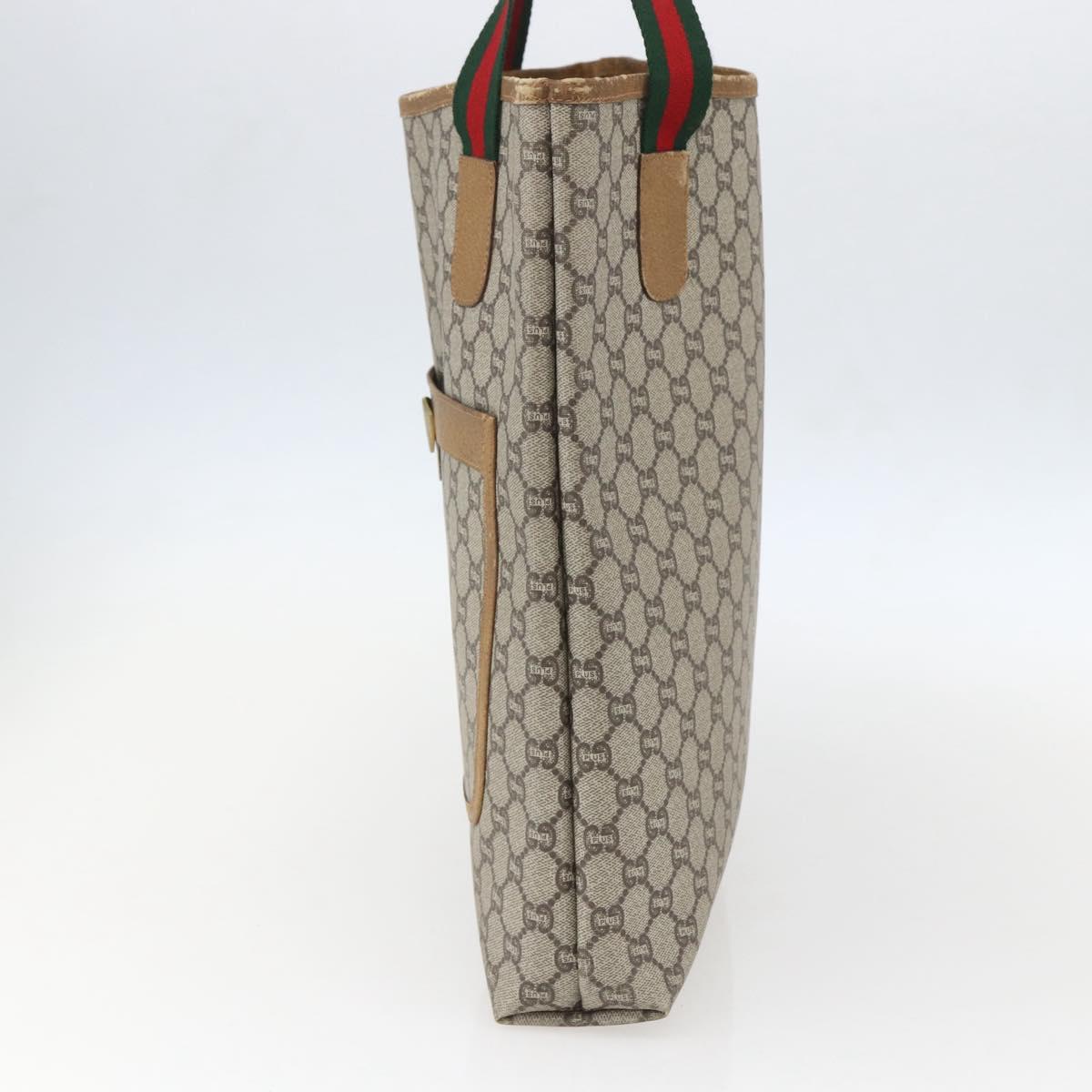GUCCI GG Plus Supreme Web Sherry Line Tote Bag PVC Beige Gold Auth 158364