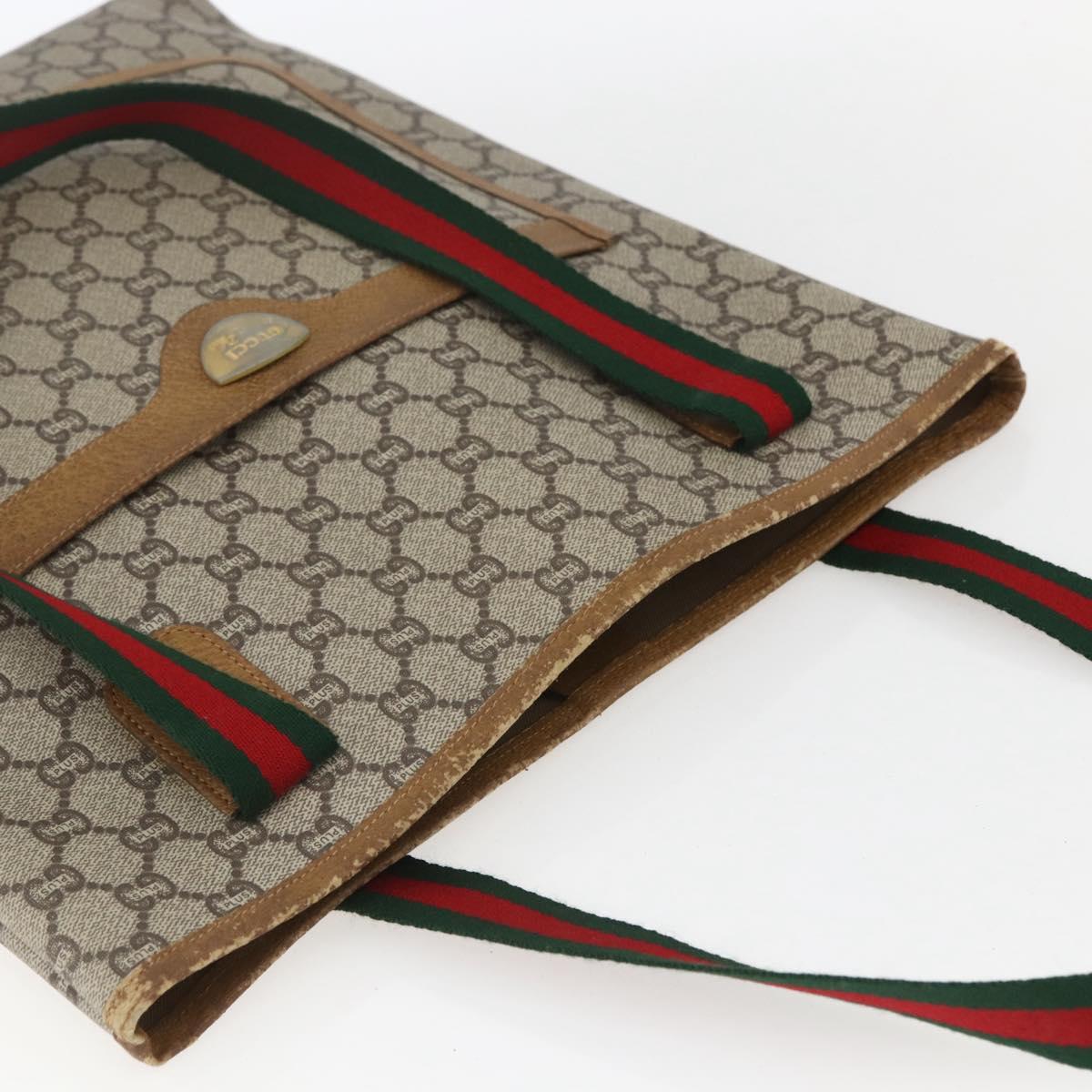 GUCCI GG Plus Supreme Web Sherry Line Tote Bag PVC Beige Gold Auth 158364