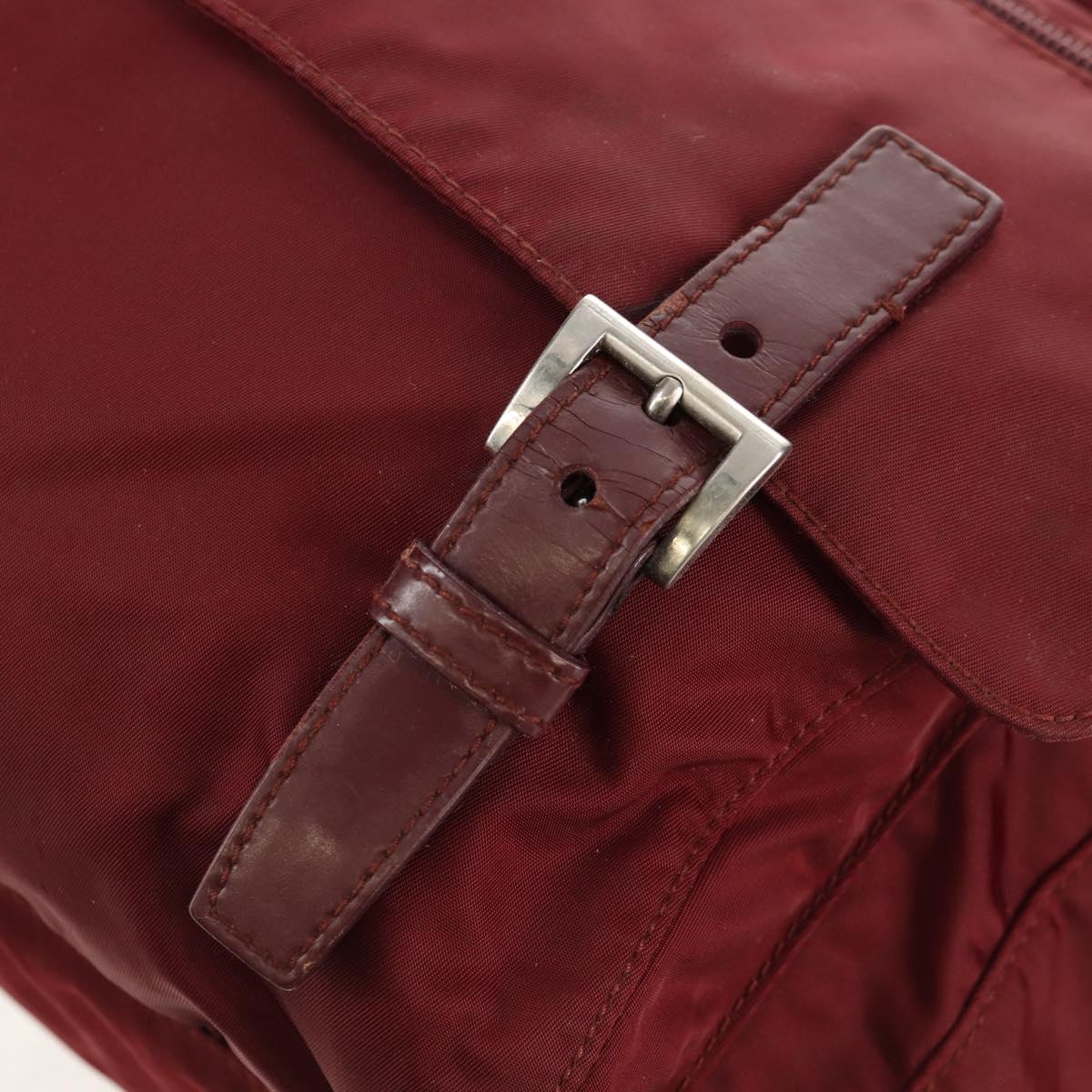 PRADA Shoulder Bag Nylon Bordeaux Silver Auth 158366