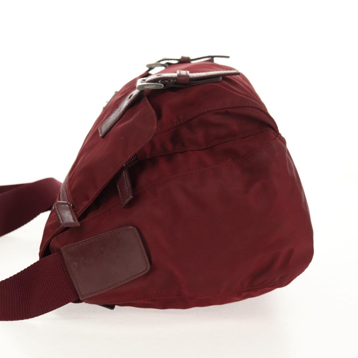 PRADA Shoulder Bag Nylon Bordeaux Silver Auth 158366