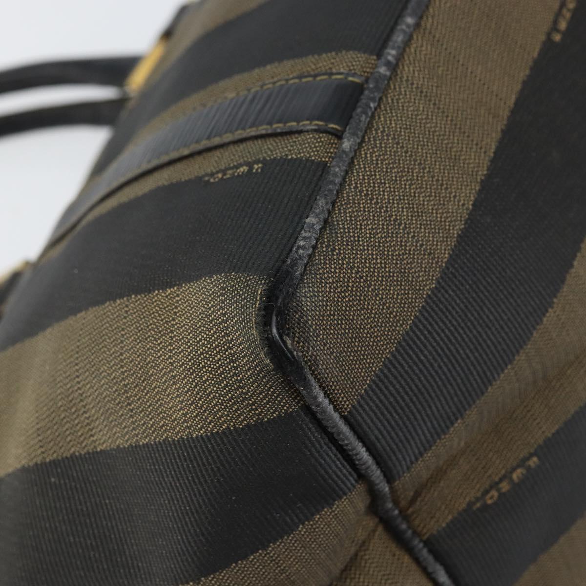 FENDI Pecan Canvas Hand Bag Black Brown Auth 158368