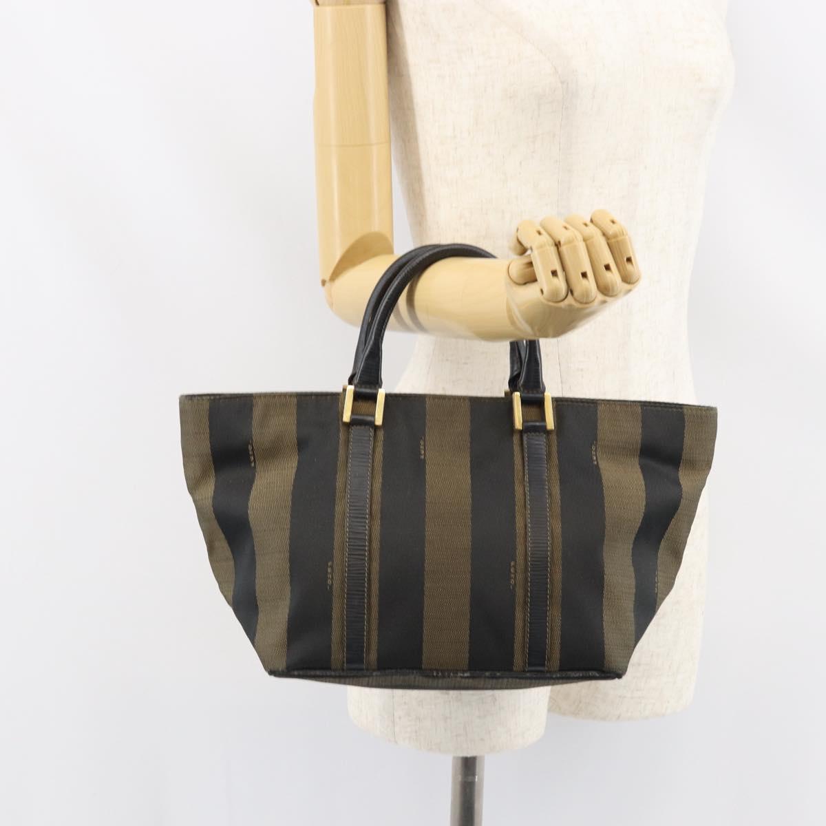 FENDI Pecan Canvas Hand Bag Black Brown Auth 158368