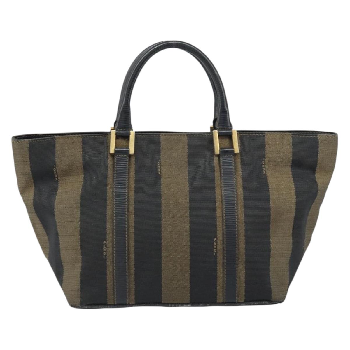 FENDI Pecan Canvas Hand Bag Black Brown Auth 158368