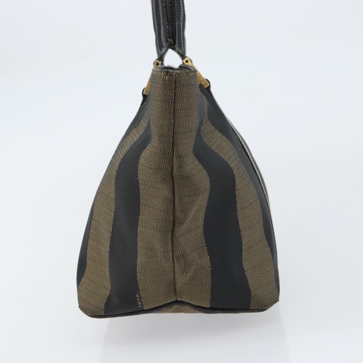 FENDI Pecan Canvas Hand Bag Black Brown Auth 158368