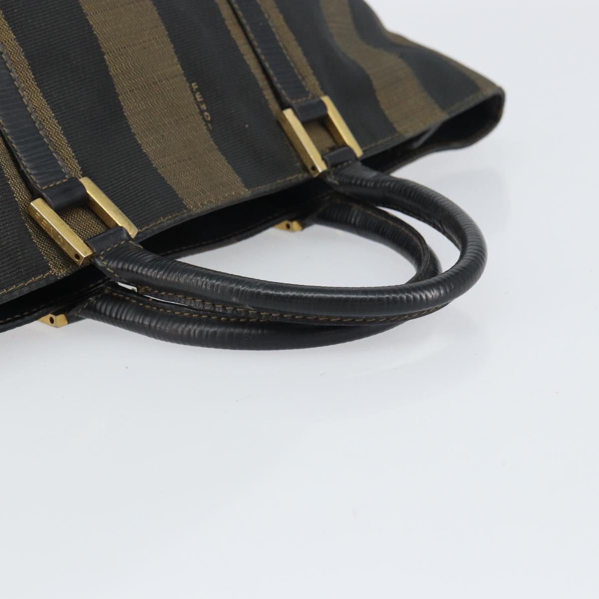 FENDI Pecan Canvas Hand Bag Black Brown Auth 158368