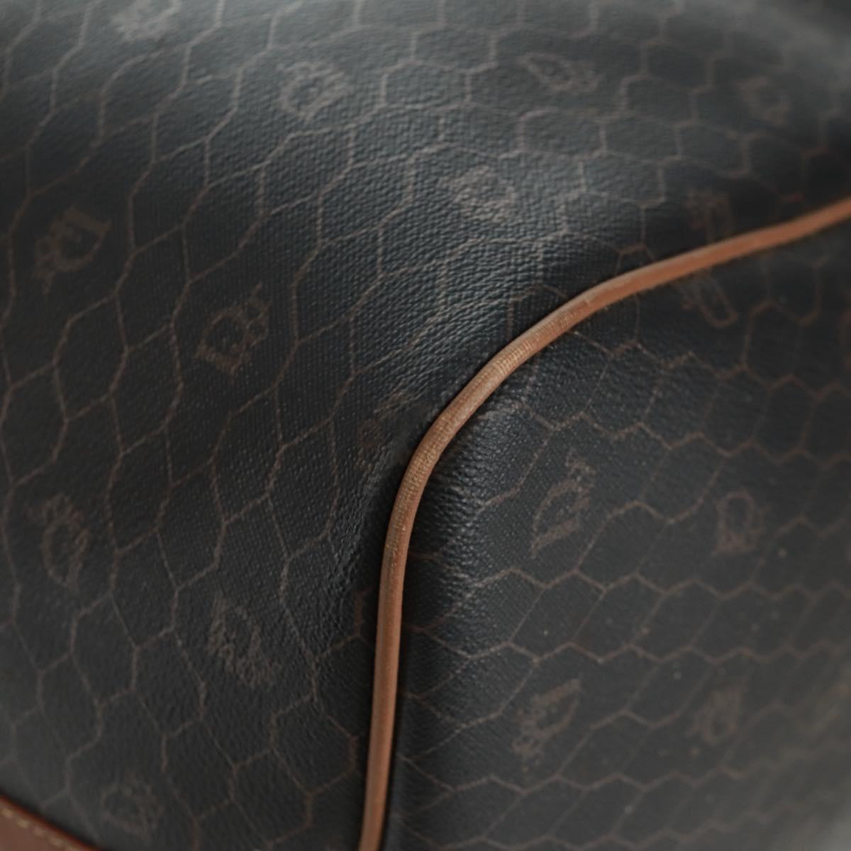 Christian Dior Honeycomb Canvas Boston Bag PVC Black Gold Auth 158369