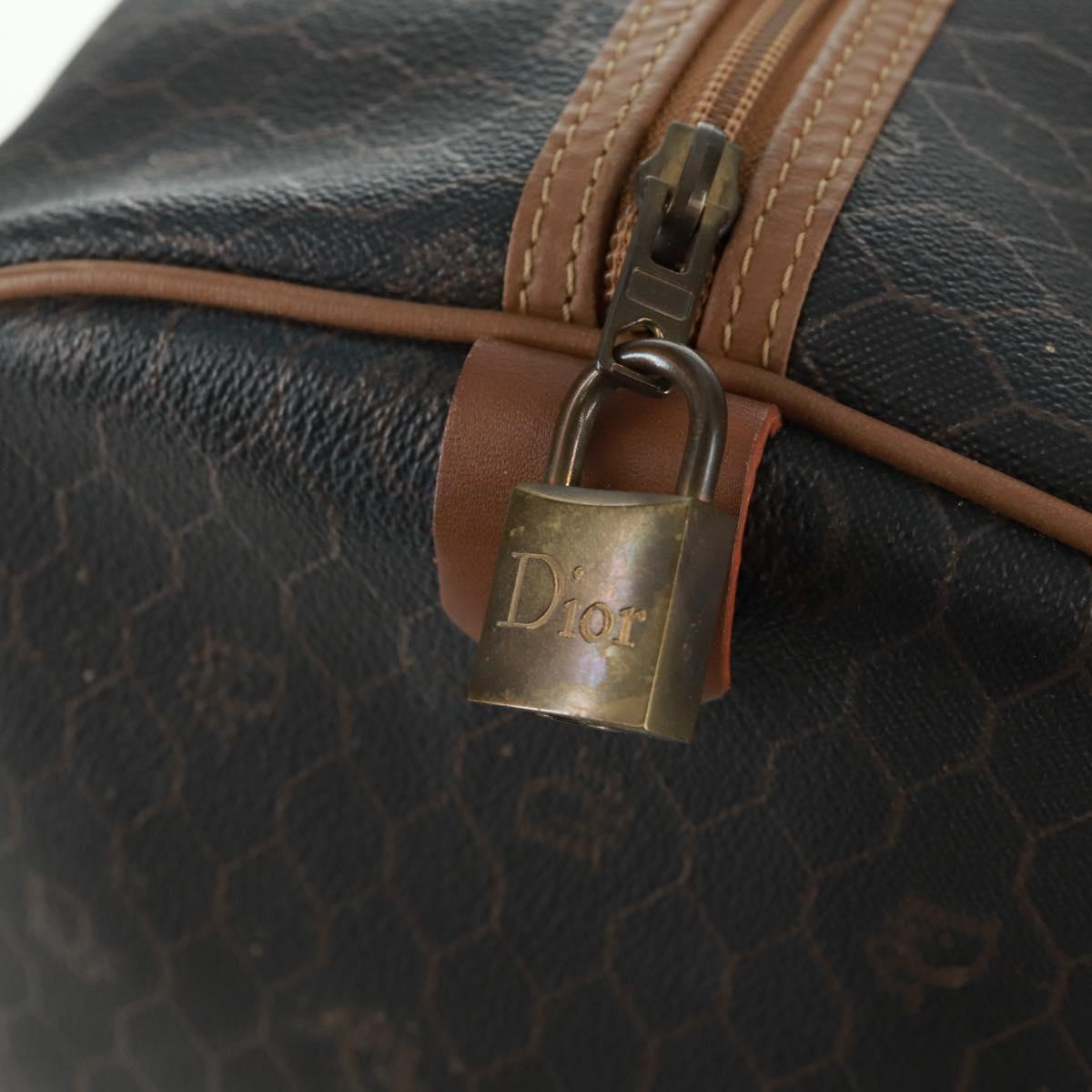 Christian Dior Honeycomb Canvas Boston Bag PVC Black Gold Auth 158369