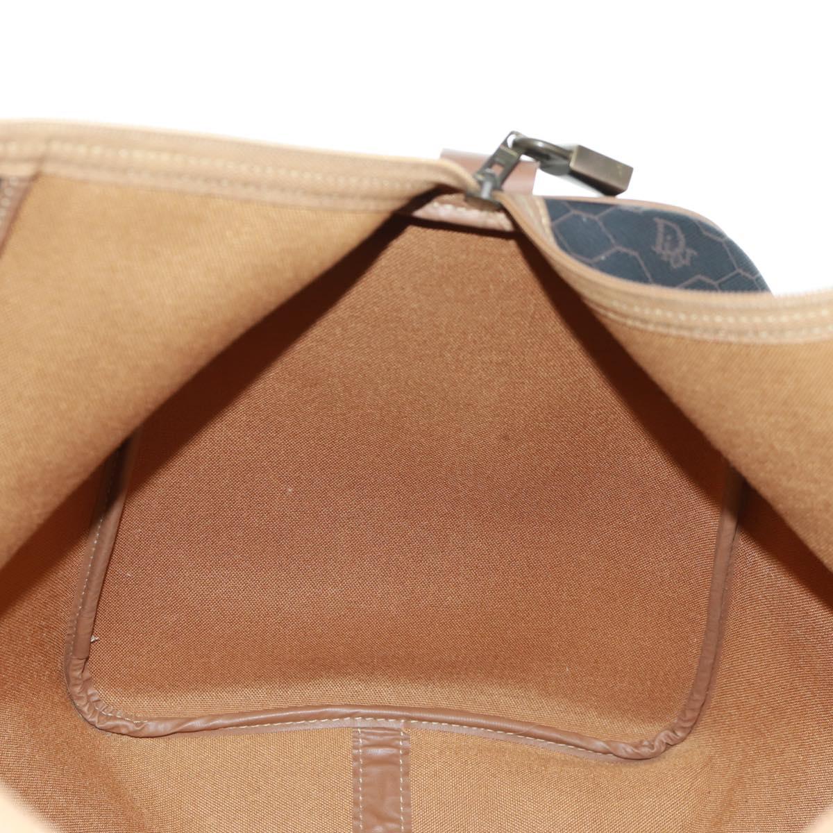 Christian Dior Honeycomb Canvas Boston Bag PVC Black Gold Auth 158369