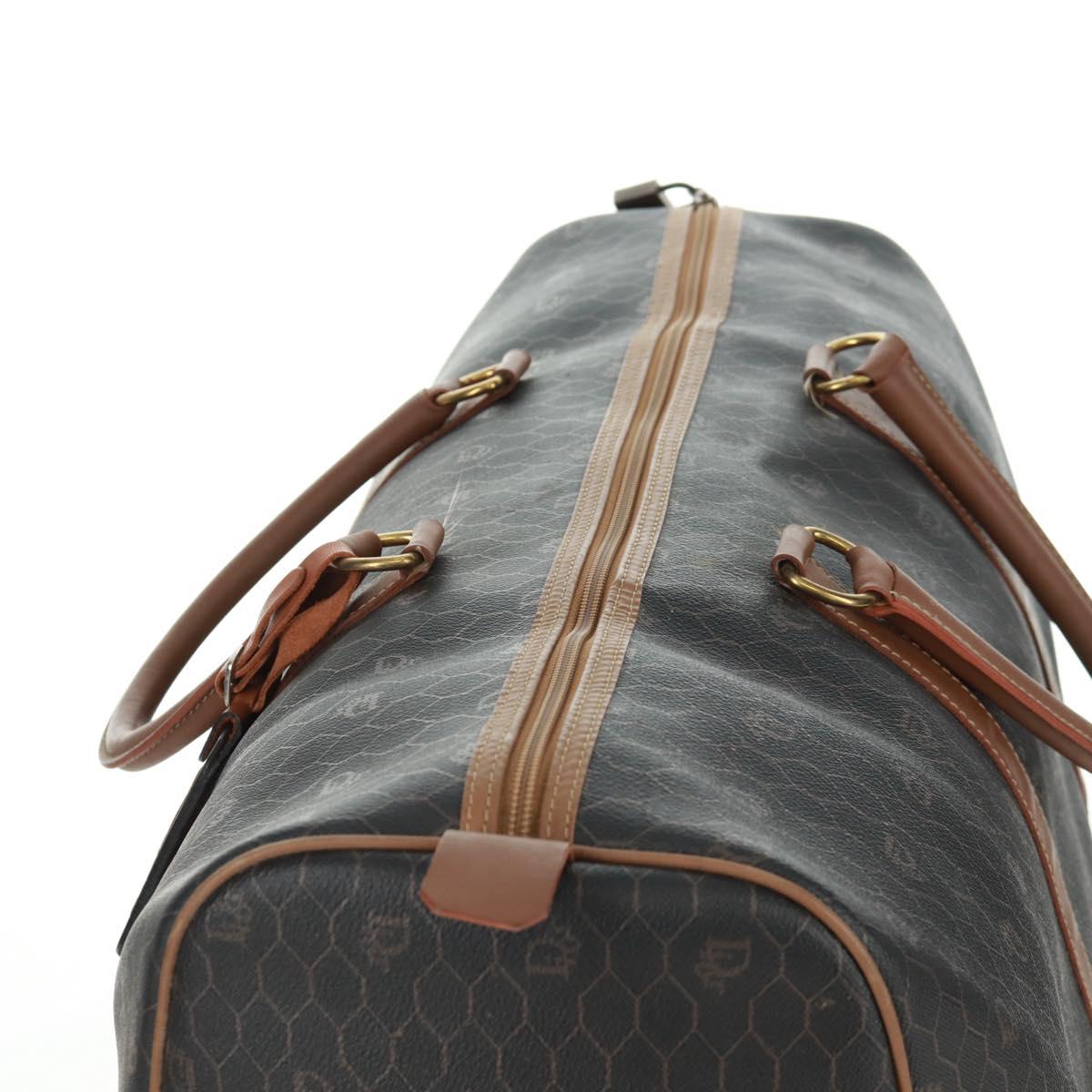 Christian Dior Honeycomb Canvas Boston Bag PVC Black Gold Auth 158369