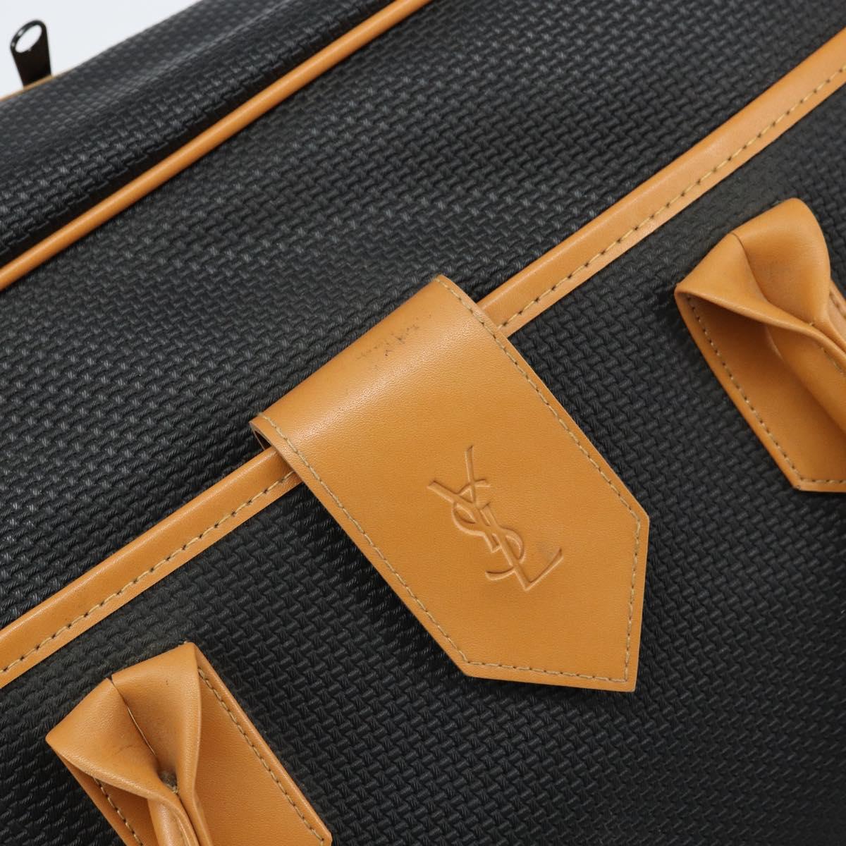 SAINT LAURENT Boston Bag PVC Canvas Black Brown gold Auth 158370