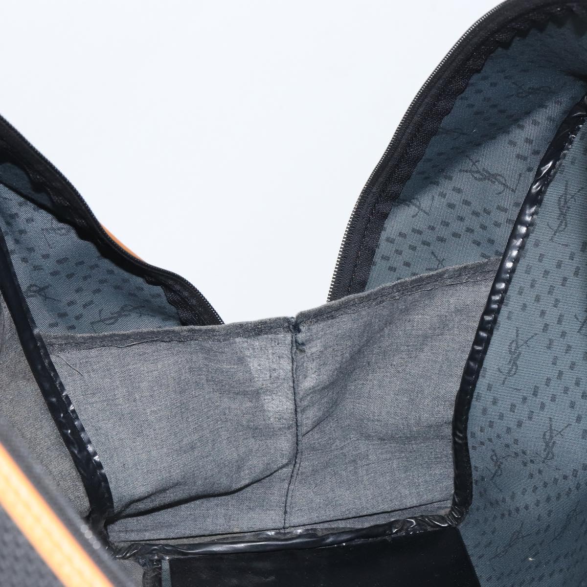 SAINT LAURENT Boston Bag PVC Canvas Black Brown gold Auth 158370