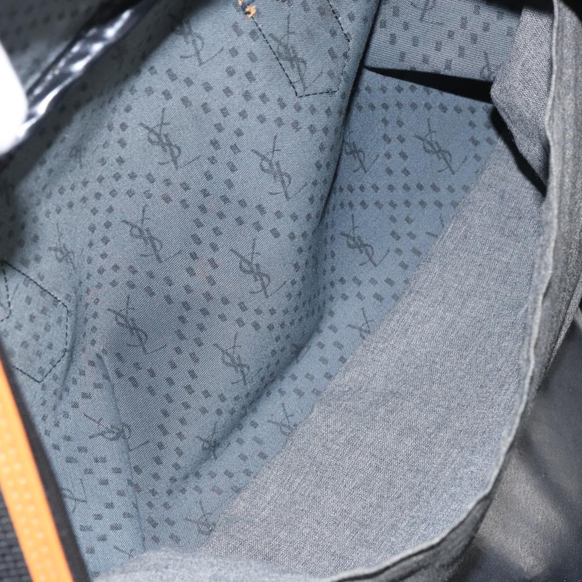 SAINT LAURENT Boston Bag PVC Canvas Black Brown gold Auth 158370