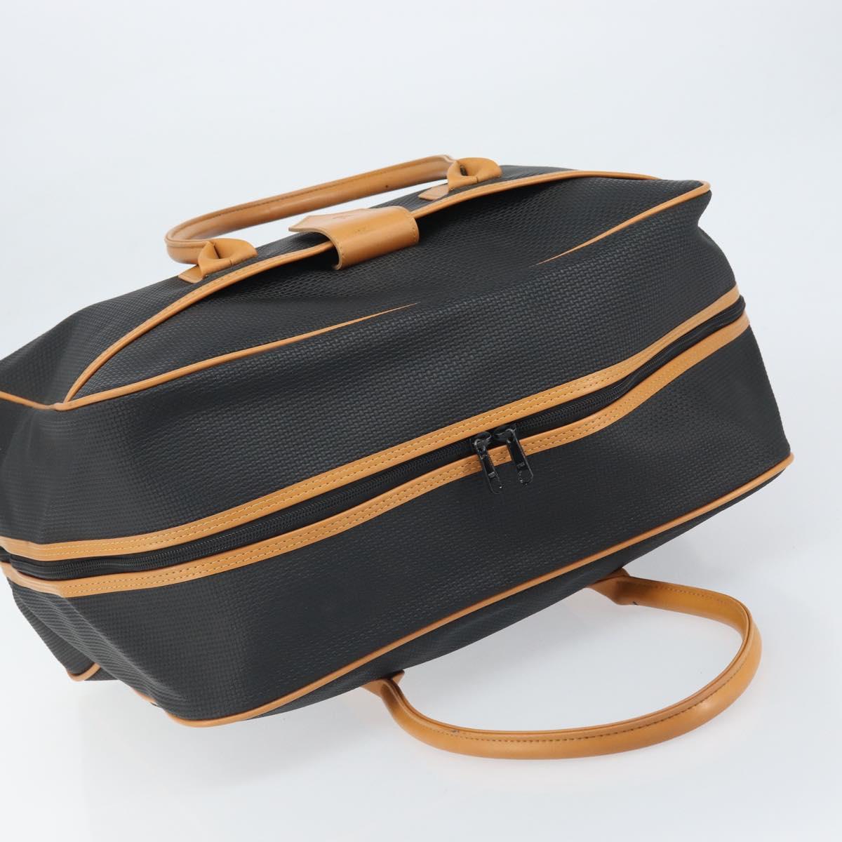 SAINT LAURENT Boston Bag PVC Canvas Black Brown gold Auth 158370