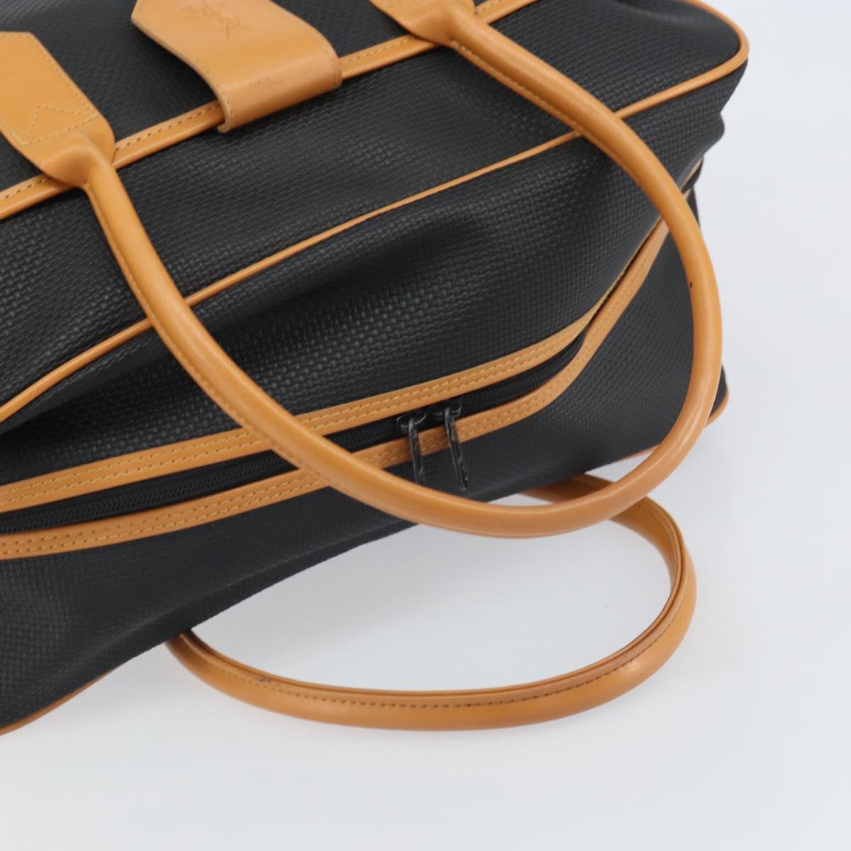 SAINT LAURENT Boston Bag PVC Canvas Black Brown gold Auth 158370