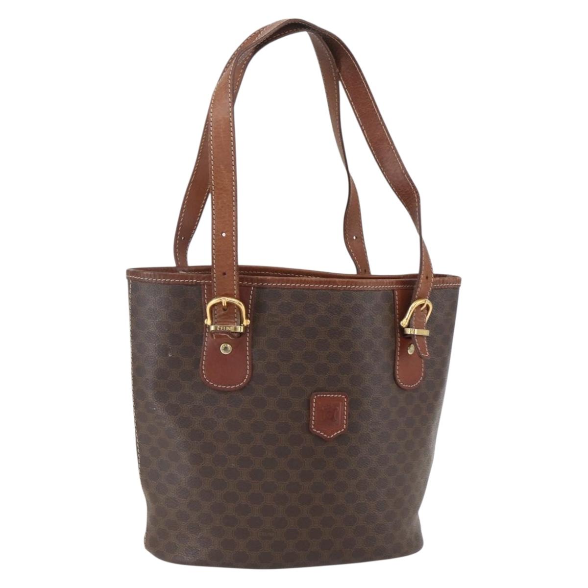 CELINE Macadam Canvas Tote Bag PVC Leather Brown Gold Auth 158371