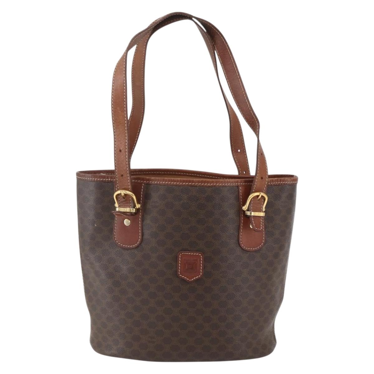 CELINE Macadam Canvas Tote Bag PVC Leather Brown Gold Auth 158371