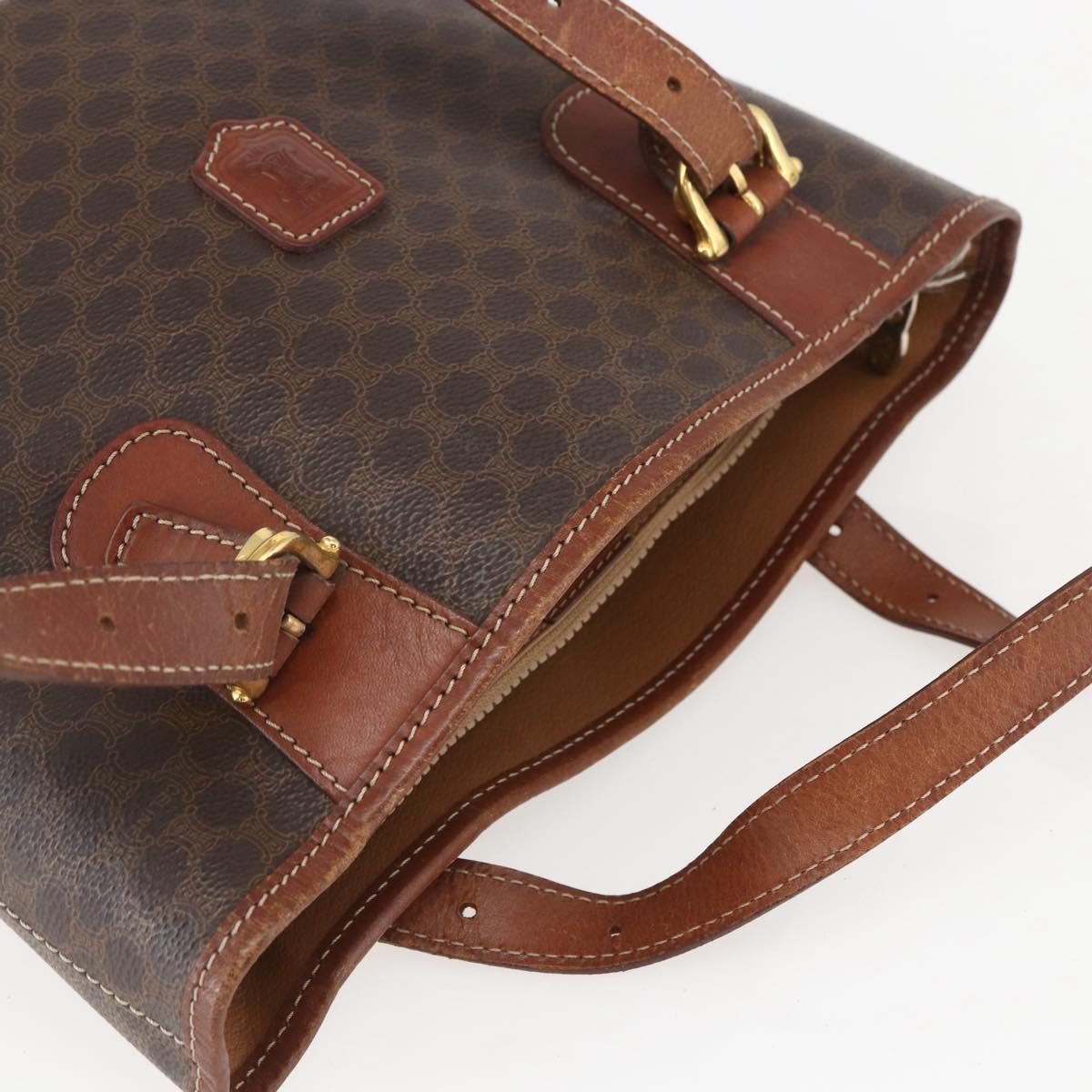 CELINE Macadam Canvas Tote Bag PVC Leather Brown Gold Auth 158371
