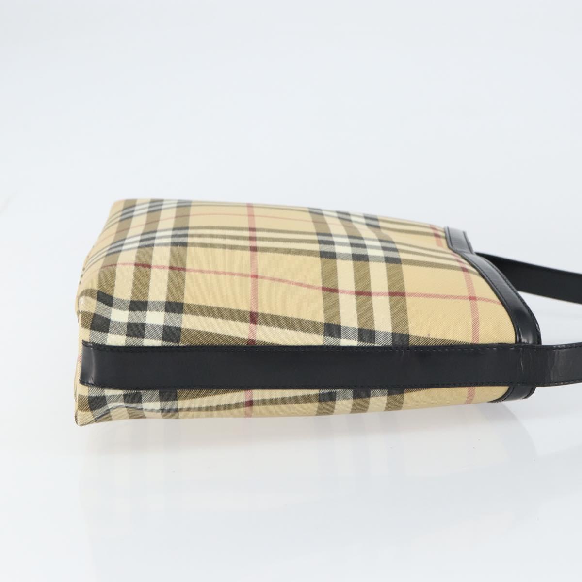 BURBERRY Nova Check Shoulder Bag PVC Beige Silver Auth 158373